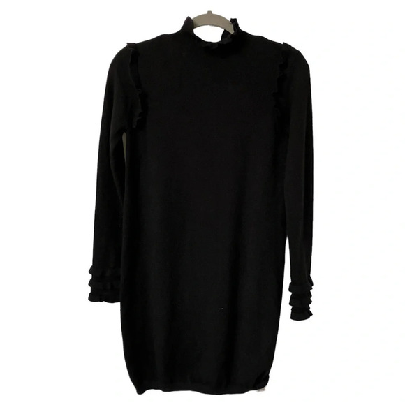 hr2  Holt Renfrew Black Soft Stretch Knit Ruffle Dress - Picture 1 of 8